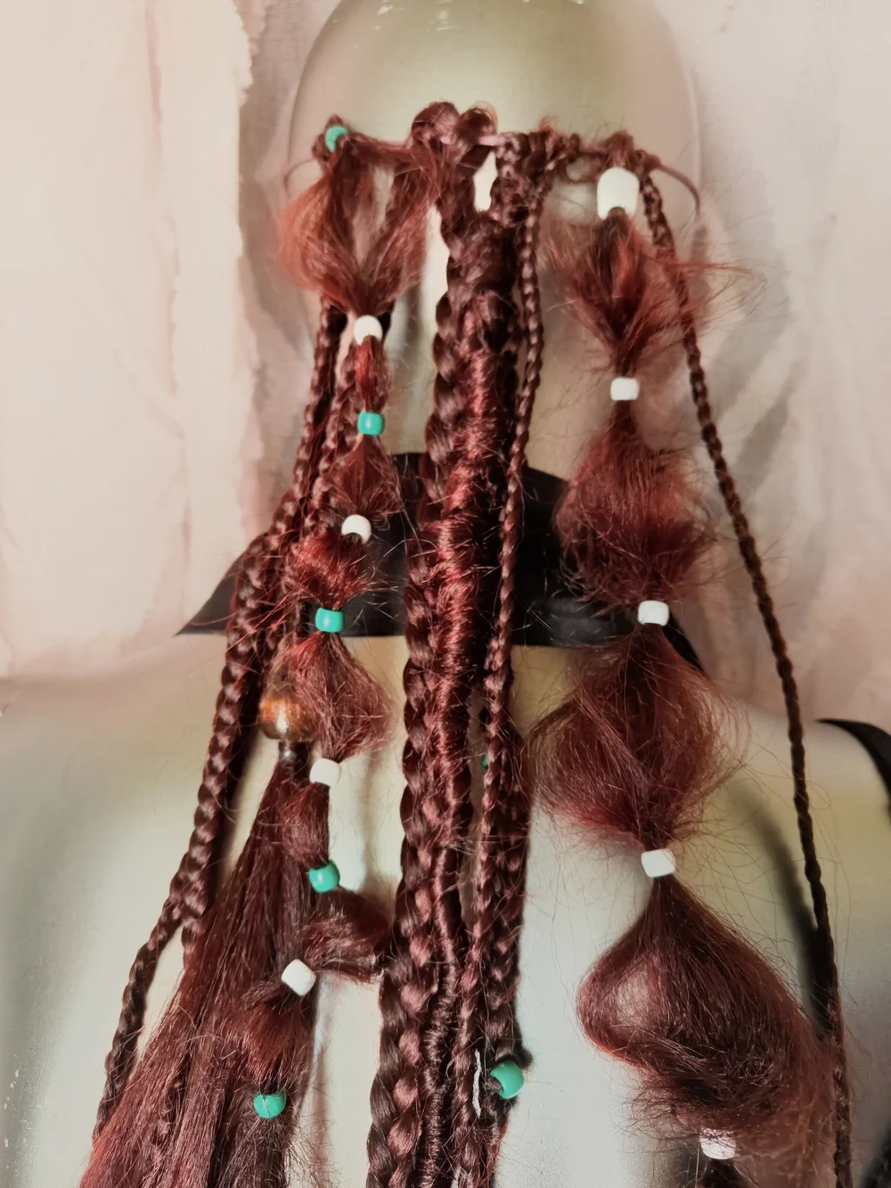 Braided Red Maroon Hairpiece with Bead Accents